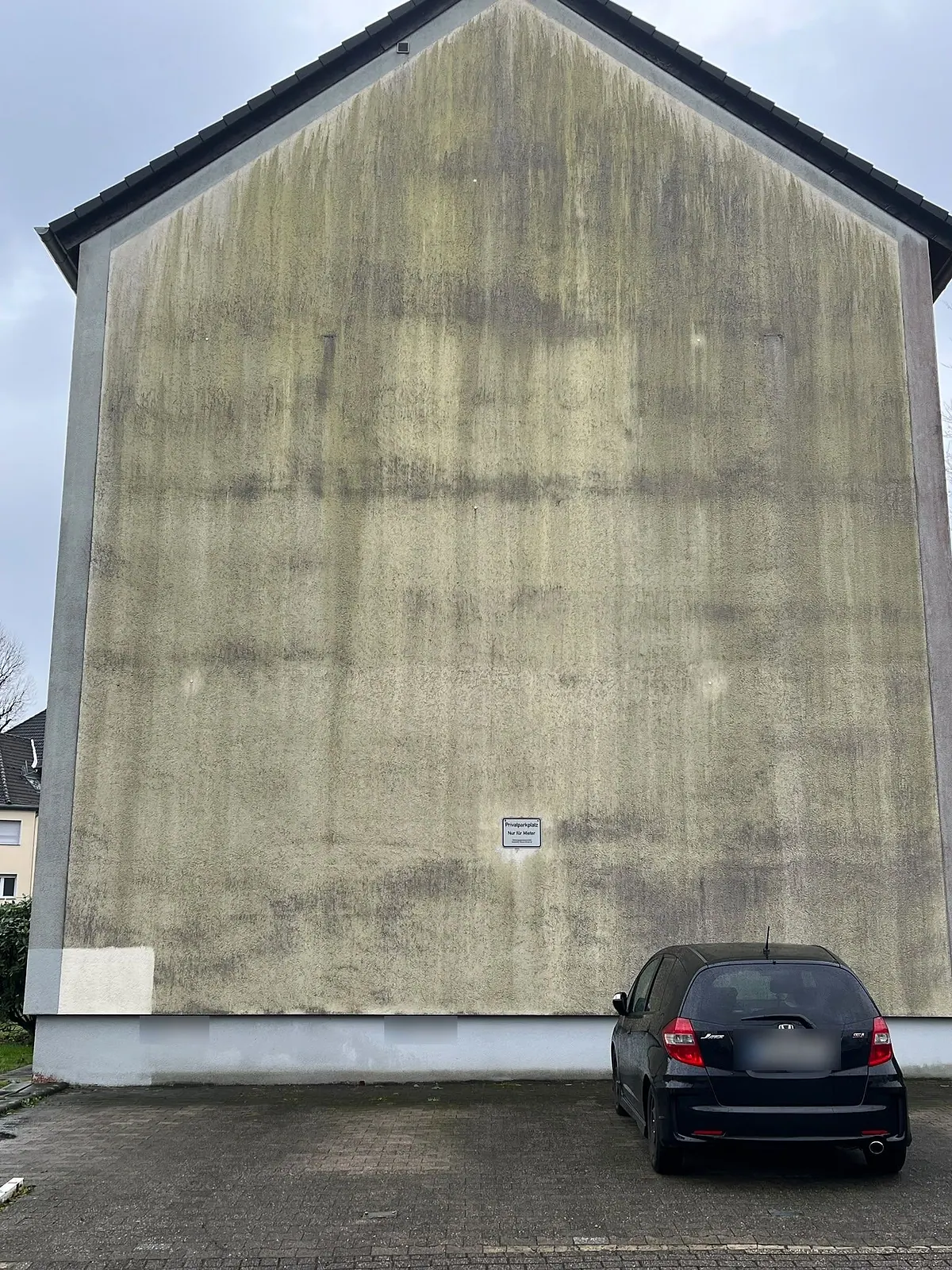 Fassadenreinigung – Mehrfamilienhaus, Giebelwand vor der Reinigung